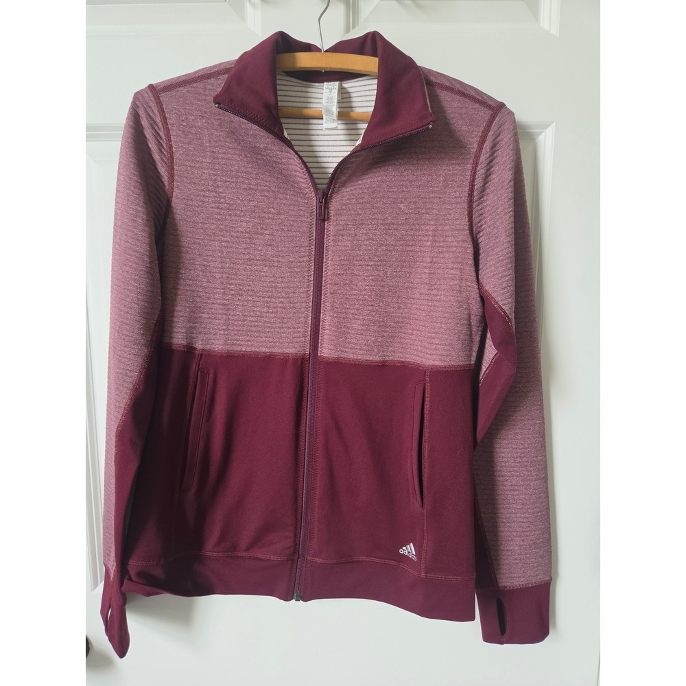 Adidas Climalite Full Zip Track Jacket Womens Small Burgundy Aggie Maroon